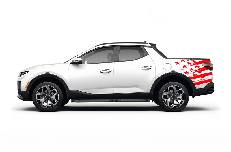 Back shredded US flag graphics decals for Hyundai Santa Cruz