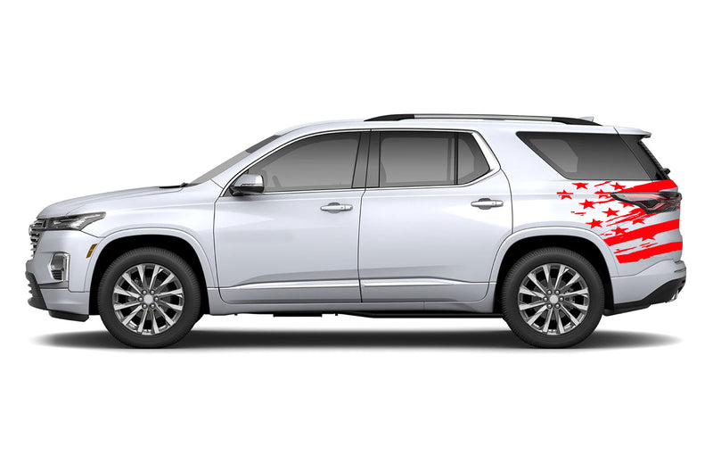 Back shredded US flag graphics decals for Chevrolet Traverse 2018-2023