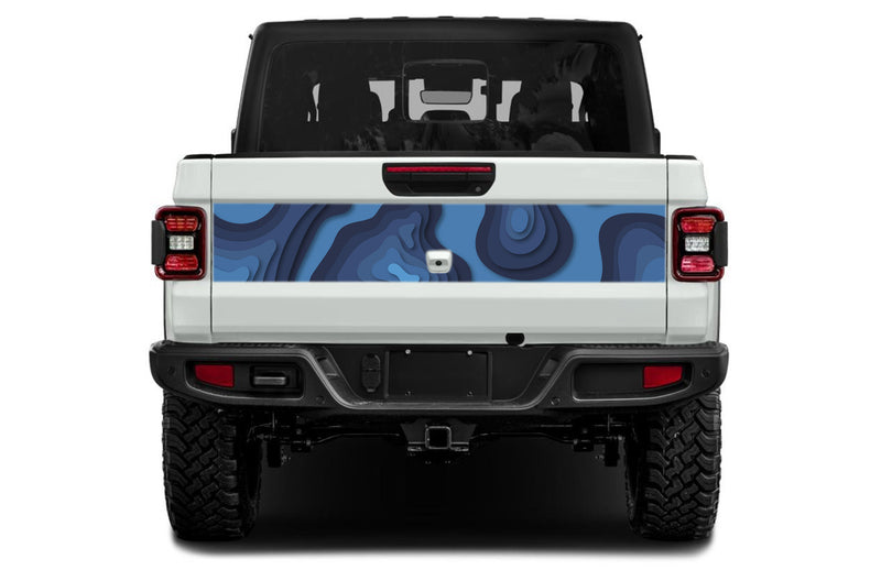 Blue topographic  print tailgate graphics decals for Jeep Gladiator JT 