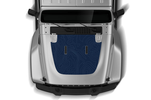 Blue topography print hood graphics decals compatible with Wrangler JL