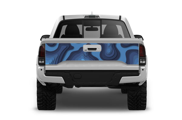 Blue topographic print tailgate graphics decals for Toyota Tacoma