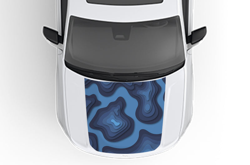 Blue topographic print hood decals compatible with Jeep Grand Cherokee