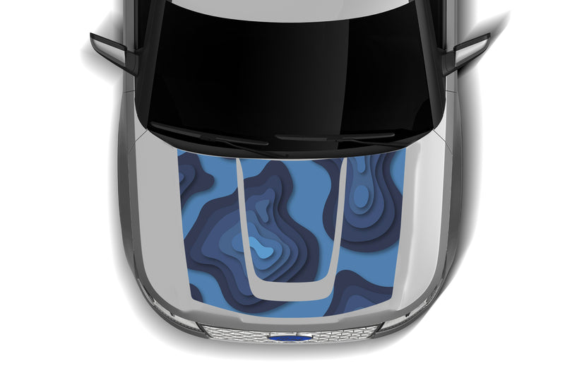 Blue topographic print hood graphics decals for Ford Explorer 2013-2015