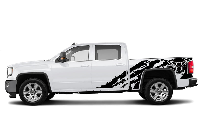 Bull shredded side graphics decals for GMC Sierra 2014-2018