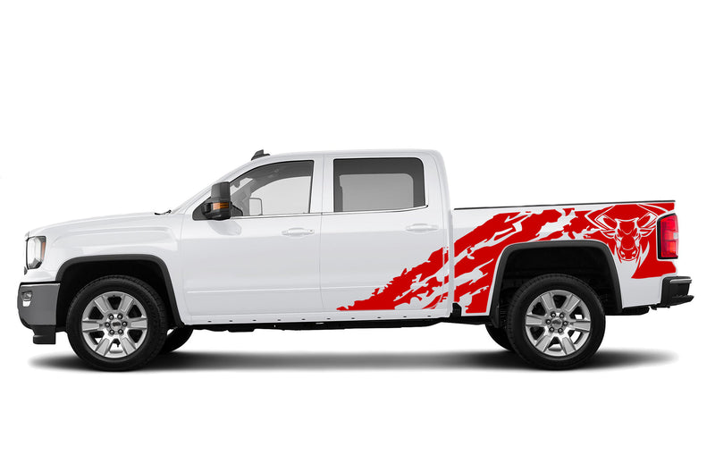 Bull shredded side graphics decals for GMC Sierra 2014-2018