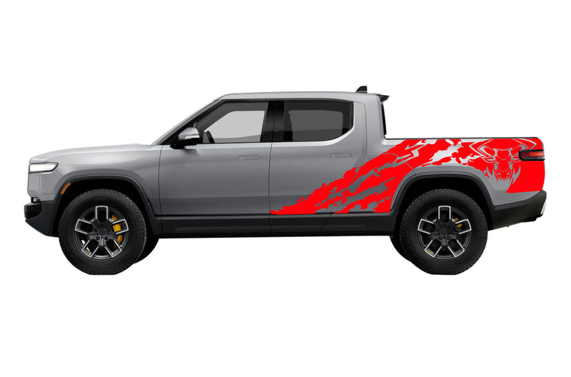 Bull shredded side graphics decals for Rivian R1T