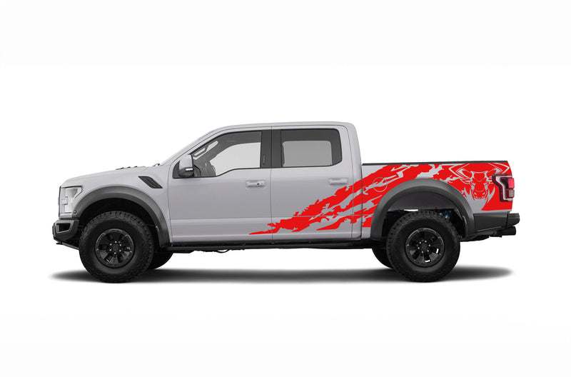 Bull shredded side graphics decals for Ford F150 Raptor 2017-2020