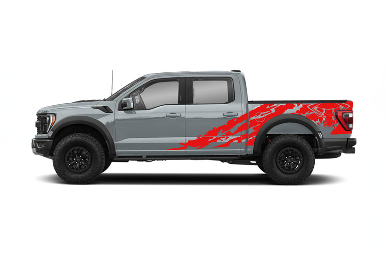 Bull shredded side graphics decals for Ford F150 Raptor