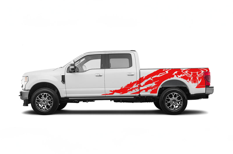 Bull shredded side graphics decals for Ford F250 2017-2022