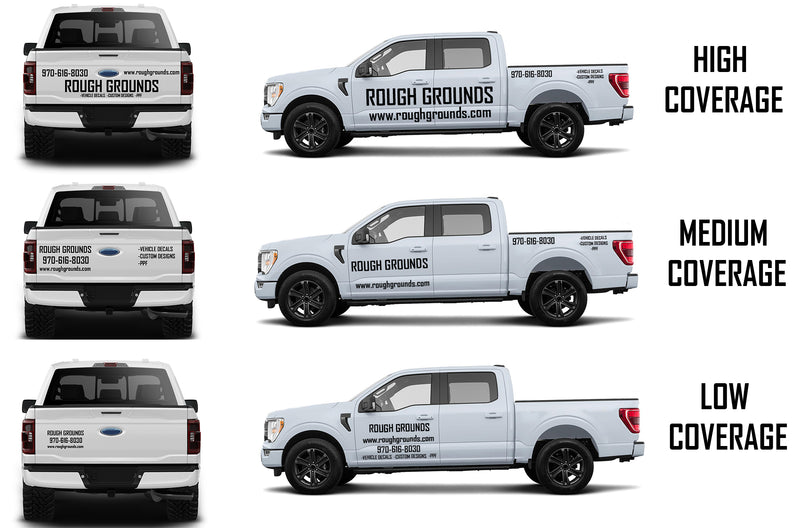 Truck signs and vinyl lettering decals for crew cab pickup trucks