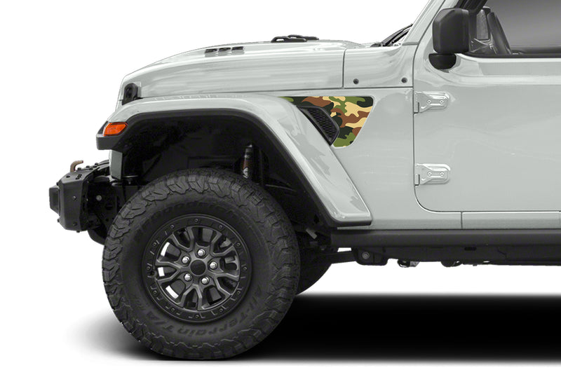 Camouflage print fender vent side graphics decals compatible with Jeep Wrangler JL