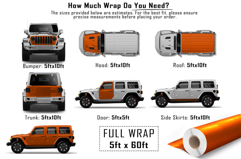 Chrome gloss orange vinyl wrap for Jeep Wrangler