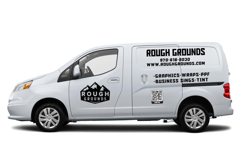 White van with 'Rough Grounds' branding on a white background