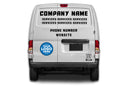 Van with customizable text and logo space on a white background