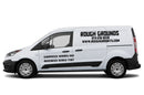 White van with 'Rough Grounds' branding and contact information on a white background