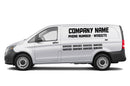 White van with customizable text on a white background