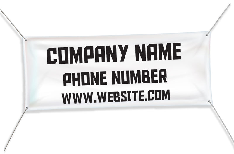 Custom business banner with company name, phone, and website