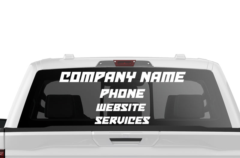 Custom rear window business signs and vinyl lettering for trucks