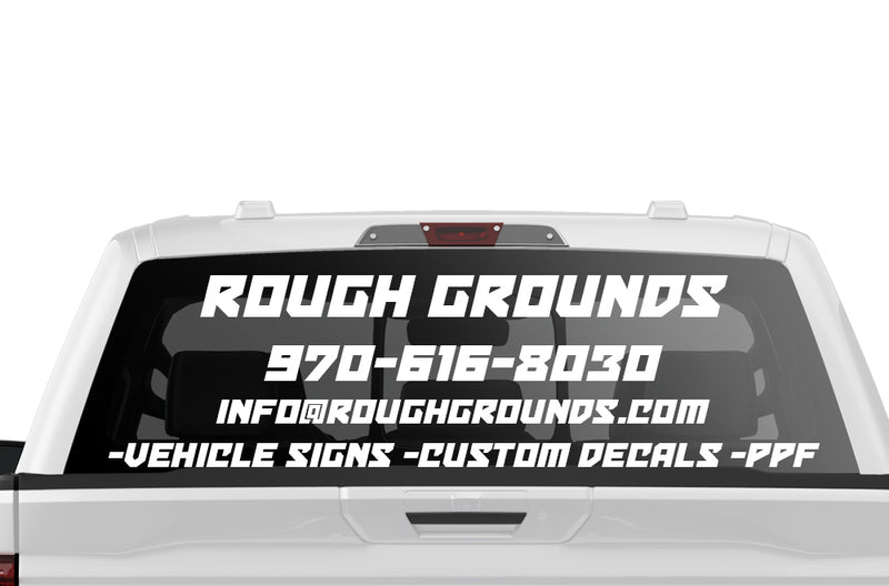 Custom rear window business signs and vinyl lettering for trucks