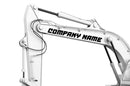 Custom arm cylinder signs and vinyl lettering for excavators