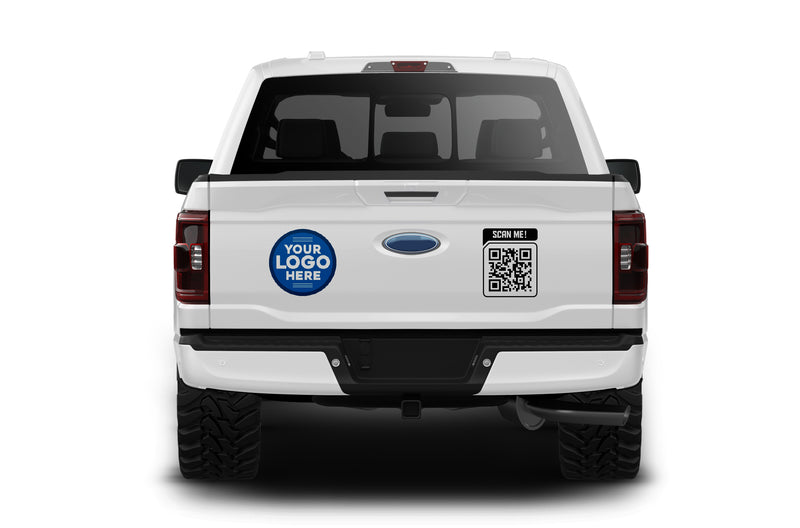 Custom business logo, QR code & vinyl lettering decals for extended cab pickup trucks