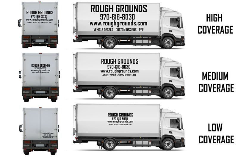 Custom business signs and vinyl lettering decals for 26' Box Truck