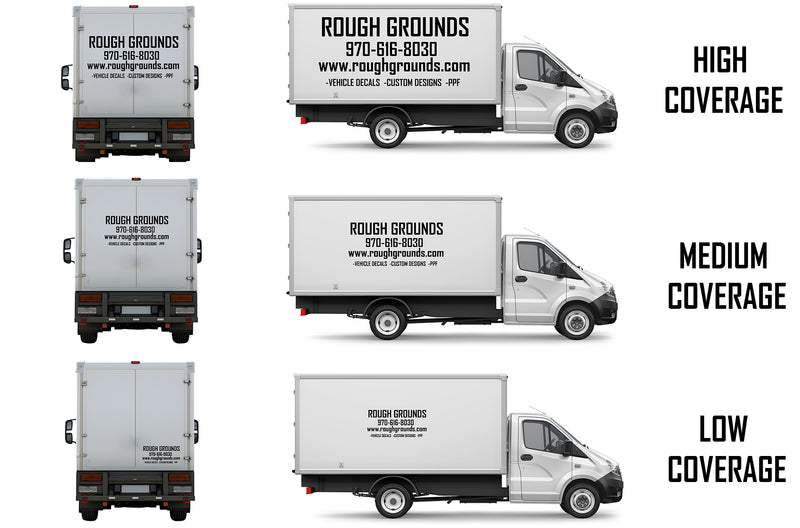 Custom business signs and vinyl lettering decals for 12' Box Truck