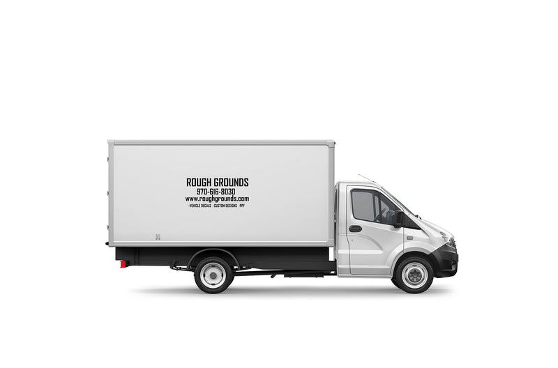 Custom business signs and vinyl lettering decals for 12' Box Truck