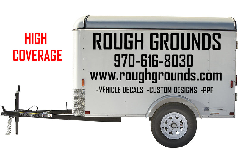 Custom business signs lettering decals for a 5' x 8' enclosed trailer