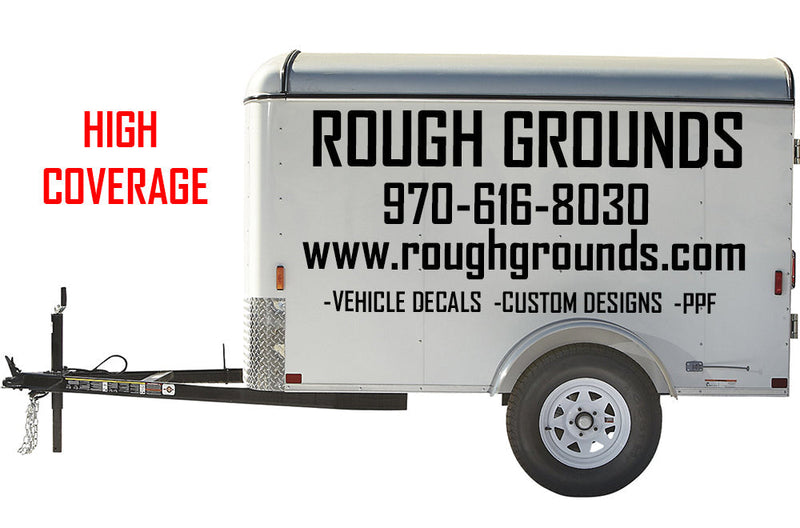 Custom business signs lettering decals for a 6' x 12' enclosed trailer