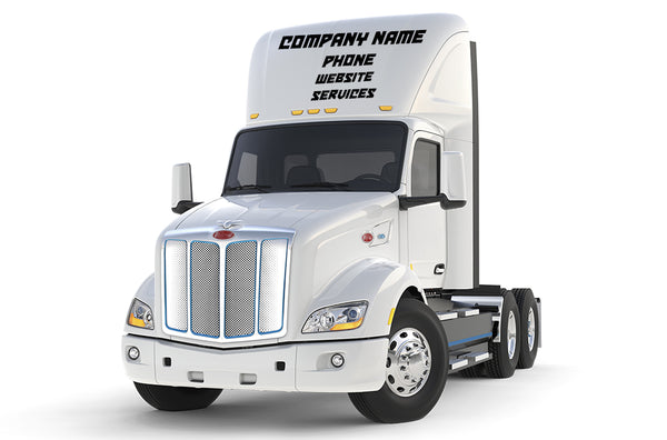 Custom roof cab signs and vinyl lettering for semi trucks