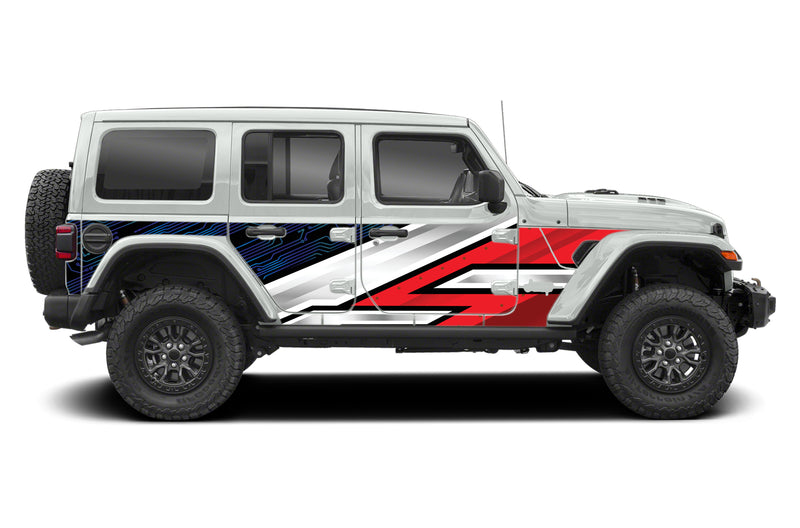 Cyberpunk circuitry style full side graphics decals for Wrangler JL