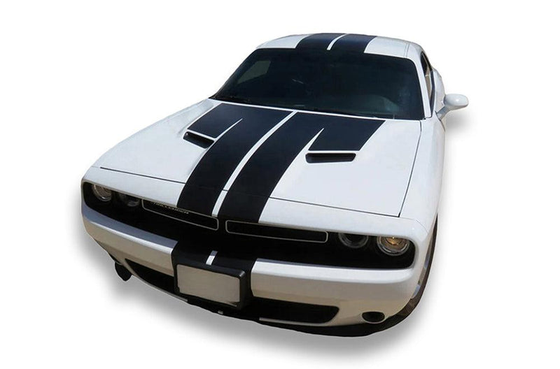 Dual rally racing T-Hood stripes decals for Dodge Challenger 2015-2018