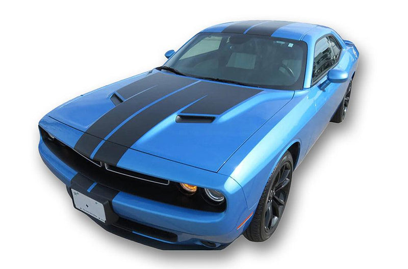 Dual rally racing T-Hood stripes decals for Dodge Challenger 2015-2018