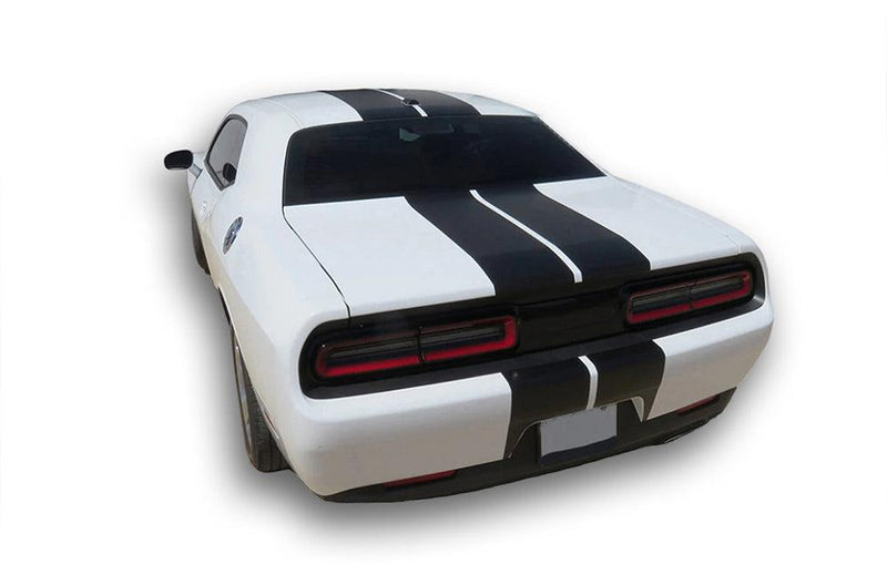 Dual rally racing T-Hood stripes decals for Dodge Challenger 2015-2018