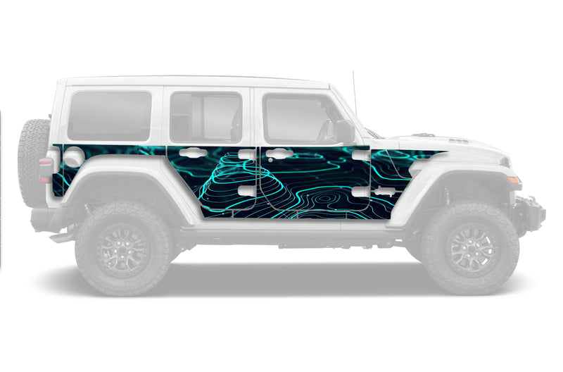 Electro cartographic style full side graphics decals for Wrangler JL