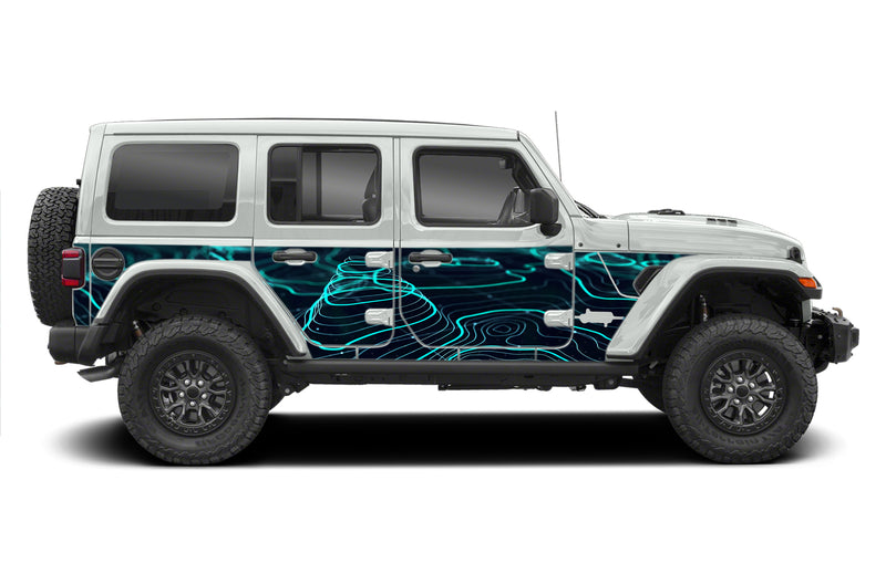 Electro cartographic style full side graphics decals for Wrangler JL