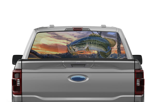 Largemouth bass perforated rear window decal graphics for Ford F150