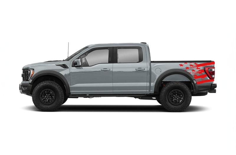 Flag side bed graphics decals for Ford F150 Raptor