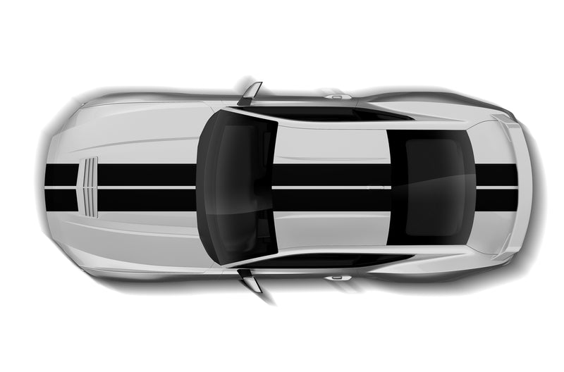 Dual rally racing stripes decals graphics compatible with Ford Mustang