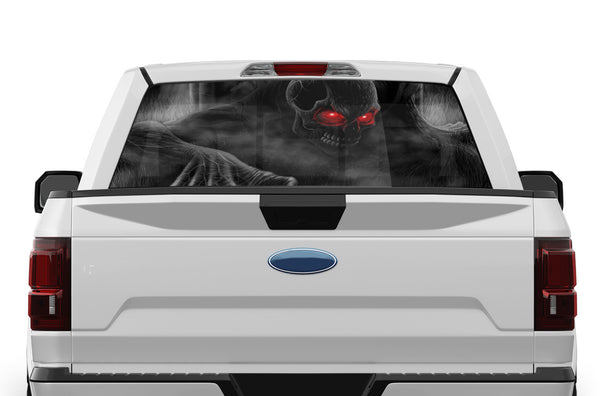 Ghost skull perforated rear window decal for Ford F150 2015-2020