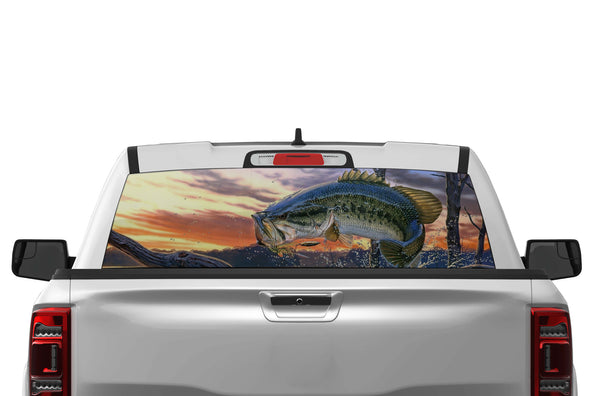 Largemouth bass perforated graphics rear window decals for Dodge Ram