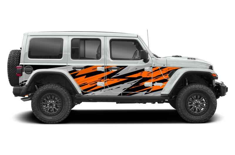 Orange thunder style full side graphics decals for Jeep Wrangler JL