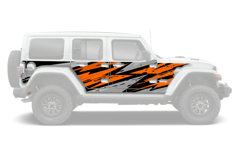 Orange thunder style full side graphics decals for Jeep Wrangler JL