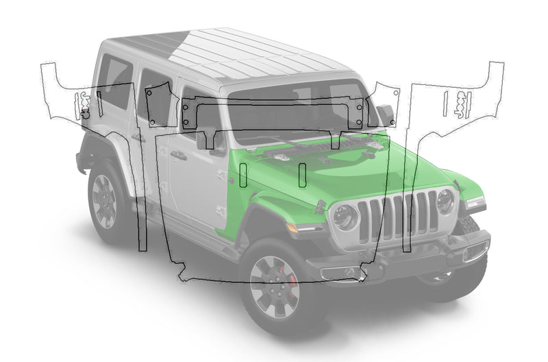 Pre-cut paint protection film (PPF) kit for Wrangler JL hood & fenders