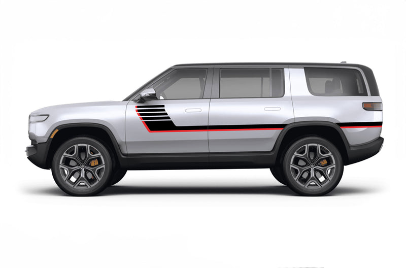 Retro-style double hash stripes graphics decals for Rivian R1S