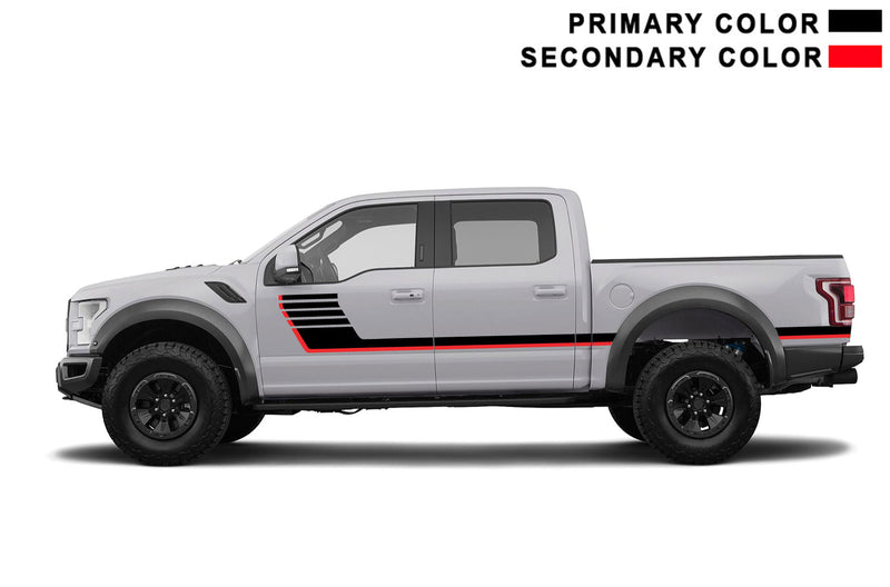 Retro-style double hash stripes decals graphics compatible with Ford F150 Raptor 2017-2020