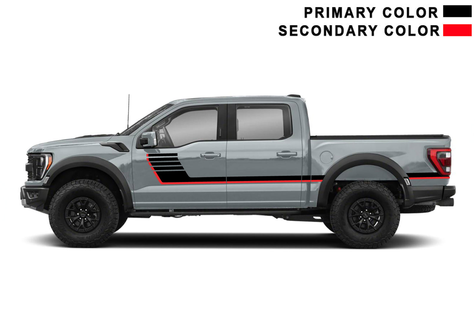 Retro-style double center stripes graphics decals for Ford F150 Raptor