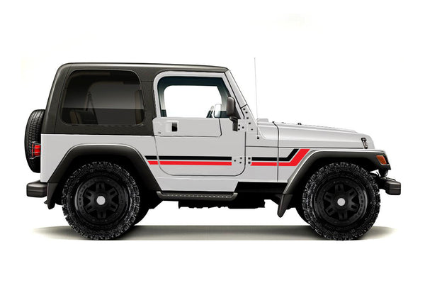 Retro style double side stripes graphics decals for Jeep Wrangler TJ