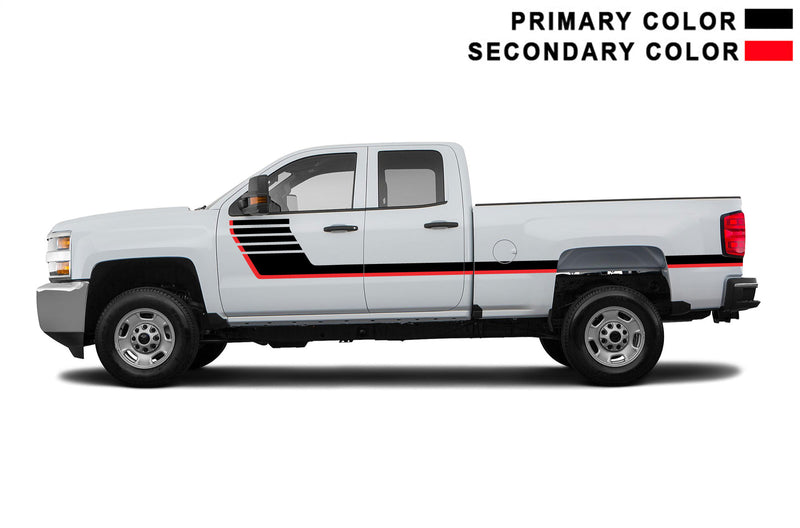 Retro-style double hash stripes decals graphics compatible with Chevrolet Silverado 2500HD 2015-2019